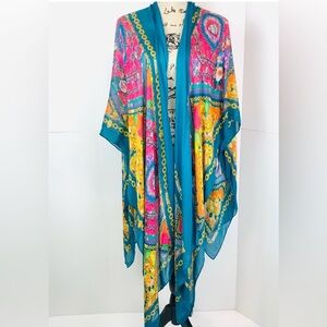 Kurt Geiger London Shawl Wrap Scarf Colorful Floral Boho Beach Chain Logo